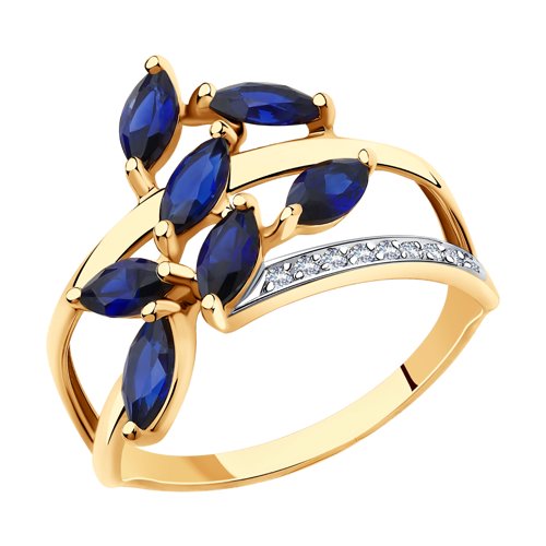 Кольцо из золота с синими корунд (синт.) и фианитами