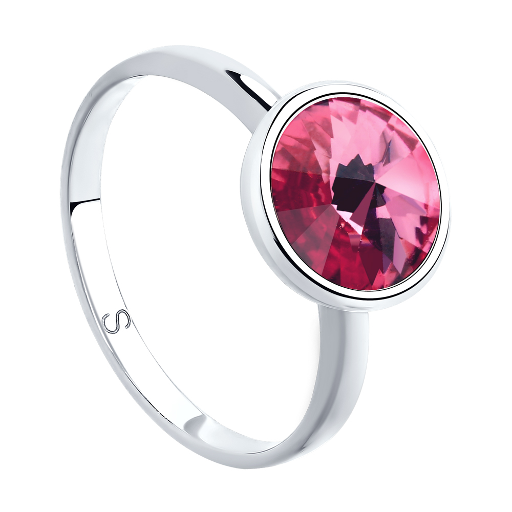 Кольцо из серебра с розовым кристаллом Swarovski
