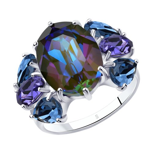 Кольцо из серебра с голубыми кристаллами Swarovski