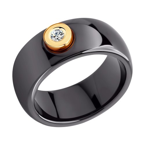 Чёрное керамическое кольцо с бриллиантом