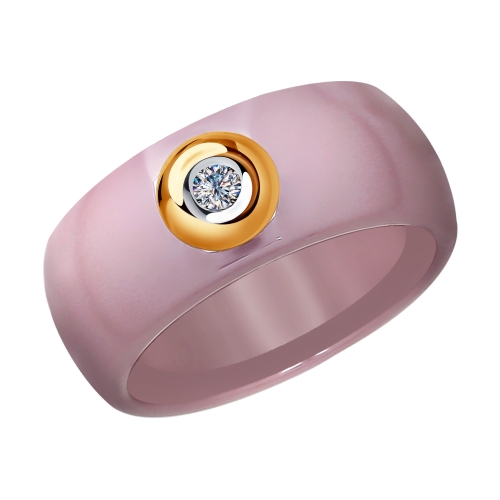 Керамическое кольцо с бриллиантом и золотом