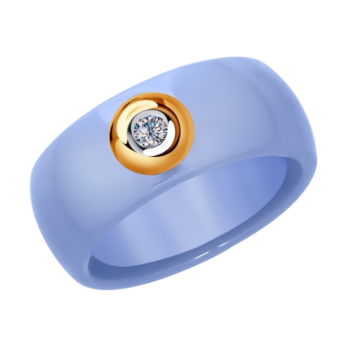 Кольцо из голубой керамики с золотом и бриллиантом