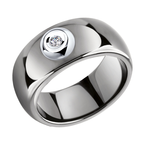 Керамическое кольцо с белым золотом и бриллиантом