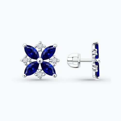 Серьги из серебра с сапфирами и фианитами