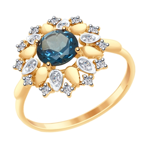 Кольцо из золота с синим топазом и Swarovski Zirconia