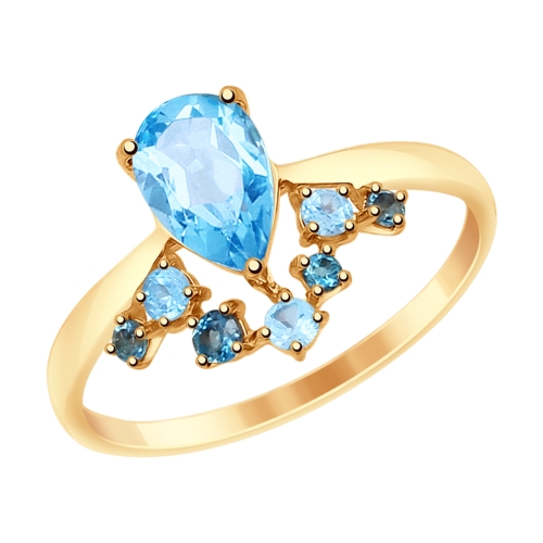 Кольцо из золота с голубыми и синими топазами