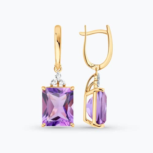 Серьги из золота с аметистами и горным хрусталем