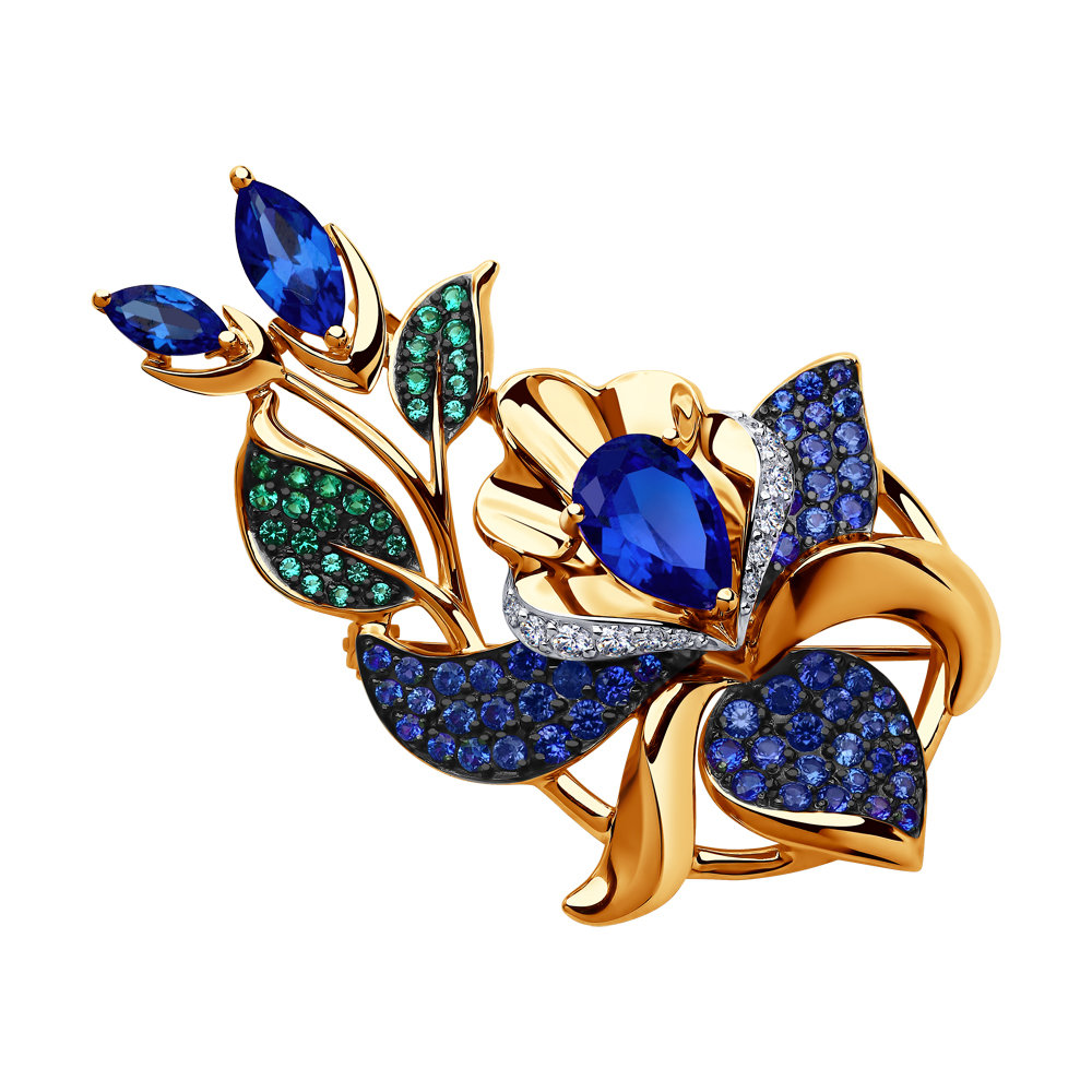 Подвеска из золота с синими корундами (синт.) и бесцветными, голубыми, зелеными и синими фианитами