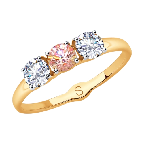 Кольцо из золота с бесцветными и розовым Swarovski Zirconia