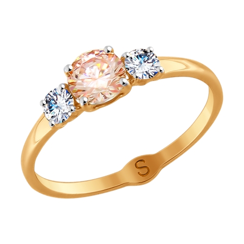 Кольцо из золота с бесцветными и розовым Swarovski Zirconia