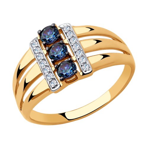 Кольцо из золота с бесцветными и синими Swarovski Zirconia