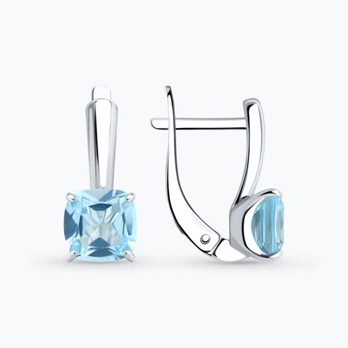 Серьги из серебра с голубыми топазами