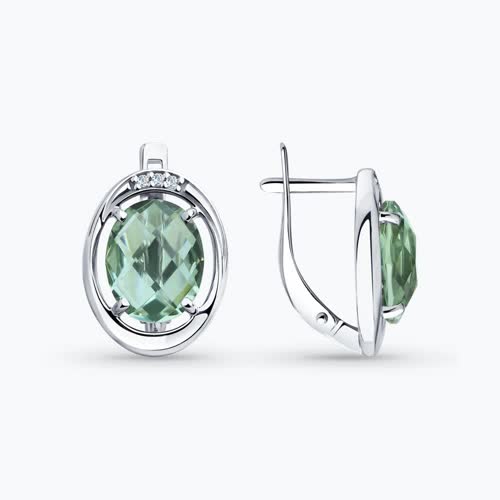 Серьги из серебра с кварцем и фианитами
