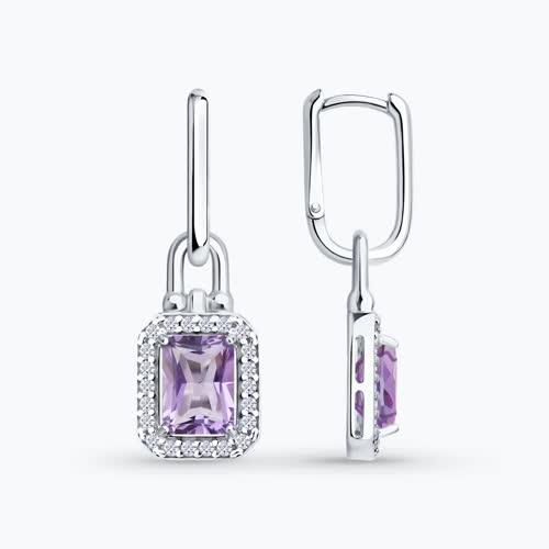 Серьги из серебра с аметистами и фианитами