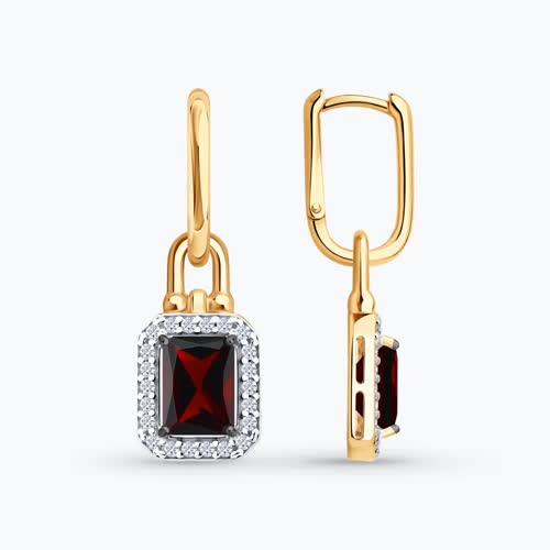 Серьги из золочёного серебра с гранатами и фианитами