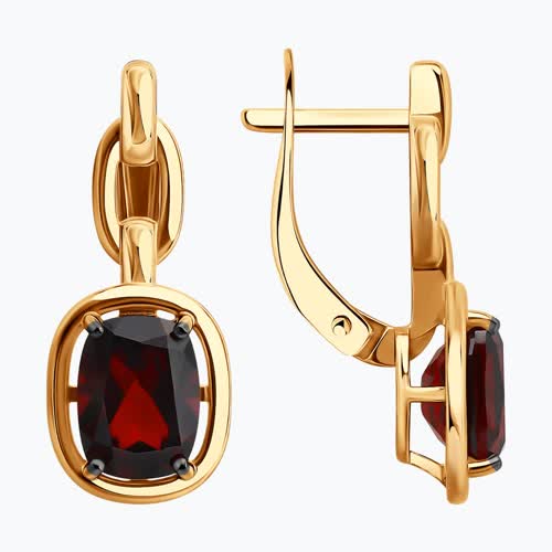 Серьги из золочёного серебра с гранатами