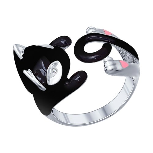 Кольцо в виде черной кошки из серебра