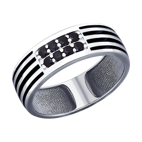 Кольцо из серебра с эмалью с чёрными фианитами