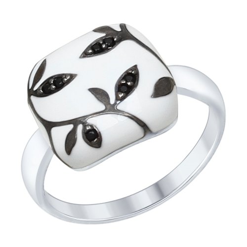 Кольцо из серебра с эмалью с чёрными фианитами