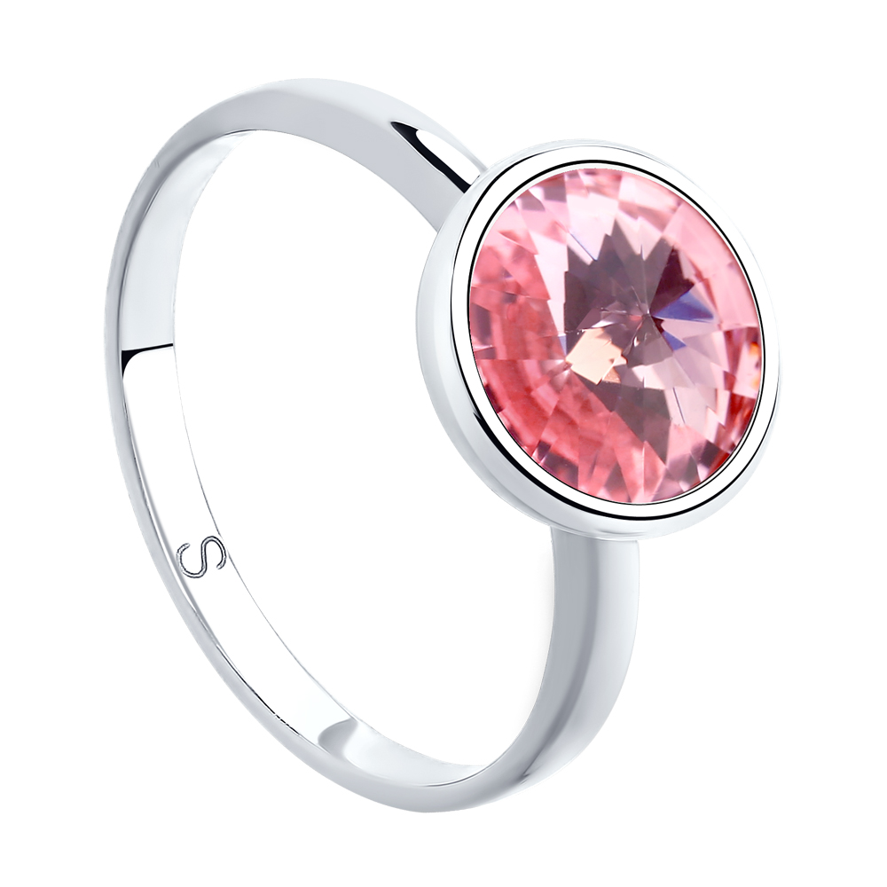 Кольцо из серебра с розовым кристаллом Swarovski