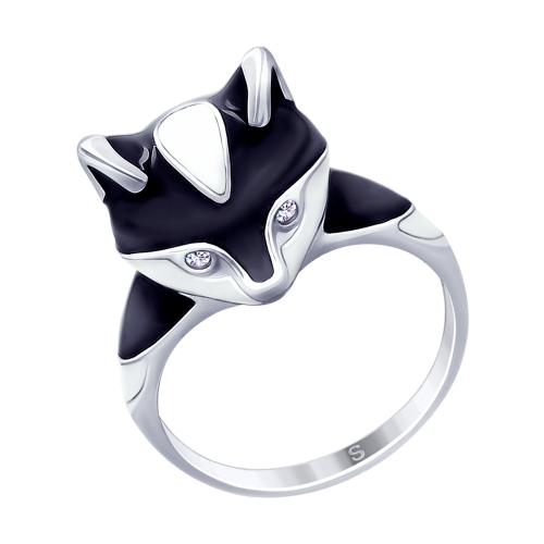 Серебряное кольцо с эмалью «Енот»