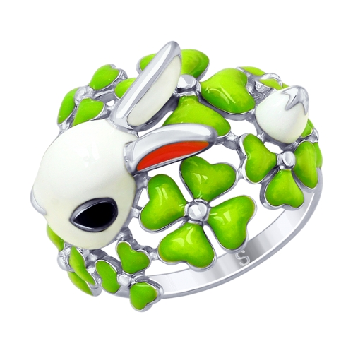 Серебряное кольцо «Кролик» с эмалью