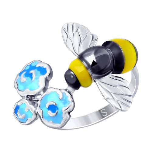 Кольцо из серебра с эмалью «Пчёлка»