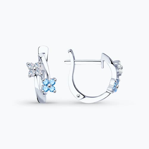 Серьги из серебра с голубыми фианитами
