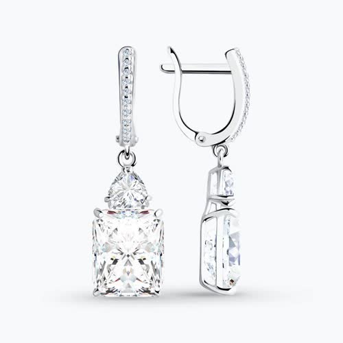 Серьги длинные из серебра с фианитами