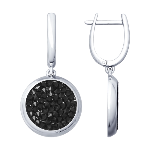 Серебряные серьги с чёрными кристаллами Swarovski