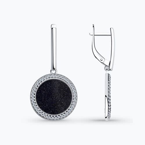 Серьги из серебра с авантюриновым стеклом и фианитами