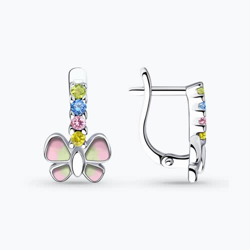 Серьги из серебра с фианитами и эмалью