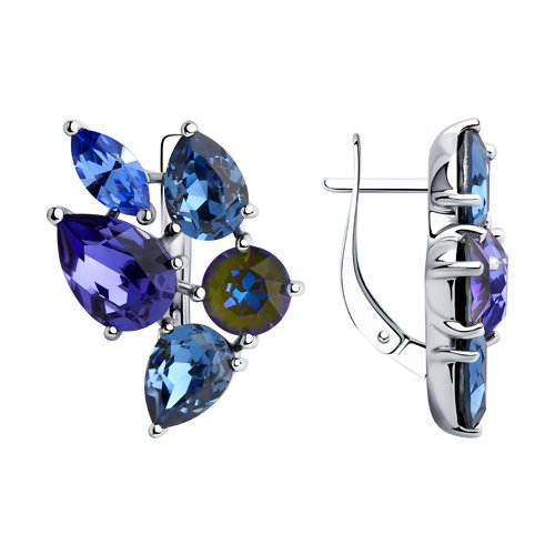 Серьги из серебра с голубыми и синими кристаллами Swarovski