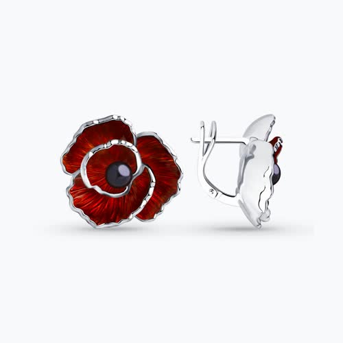 Серьги из серебра с жемчугом и эмалью