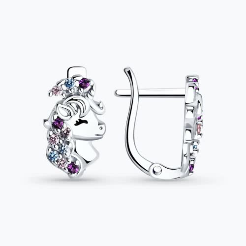 Серьги из серебра с фианитами и эмалью