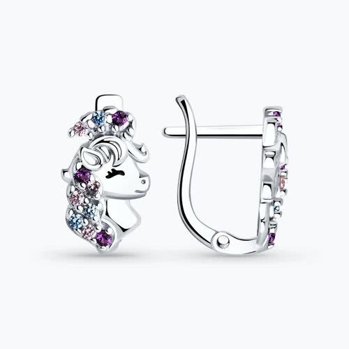 Серьги из серебра с фианитами и эмалью