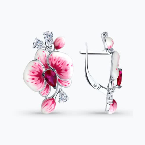 Серьги из серебра с корундами, фианитами и эмалью