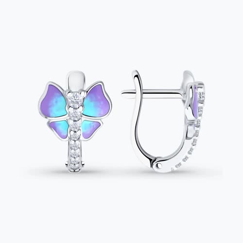 Серьги из серебра с фианитами и эмалью