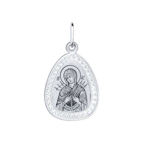 Серебряная нательная иконка с ликом Божьей Матери Семистрельной