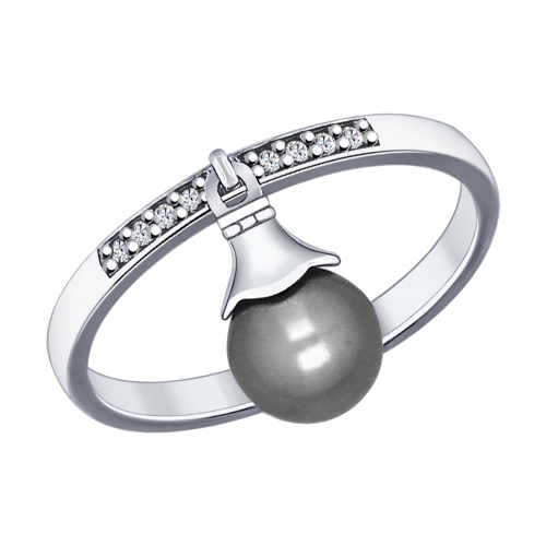 Кольцо из серебра с жемчугом swarovski и фианитами