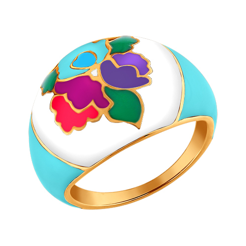Позолоченное кольцо с разноцветной эмалью