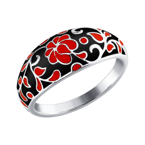 Кольцо с эмалью в чёрно-красной цветовой гамме
