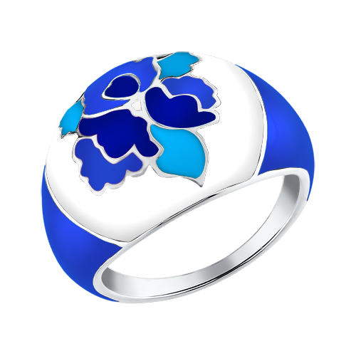 Серебряное кольцо с голубыми узорами