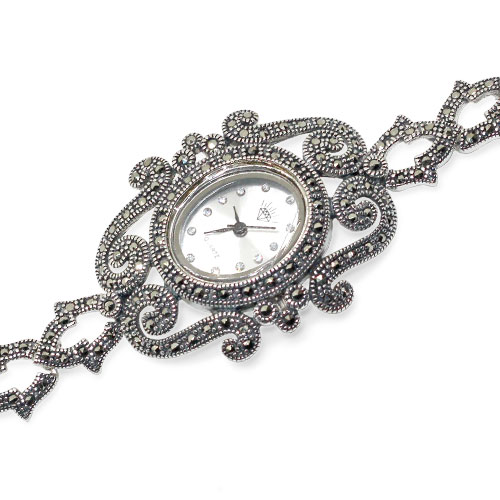Серебряные часы с марказитом