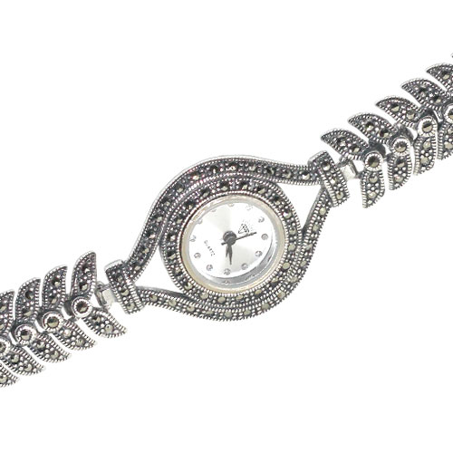 Серебряные часы с марказитом