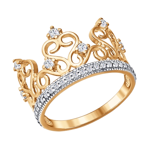 Кольцо в виде короны из золота с фианитами