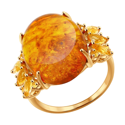 Кольцо из золота с цитринами и янтарём