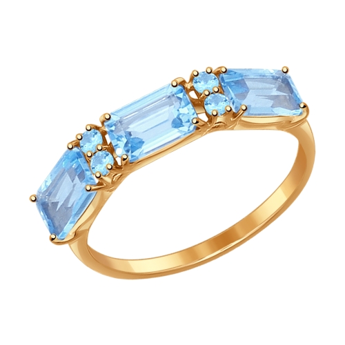Кольцо из золота с топазами и голубыми фианитами