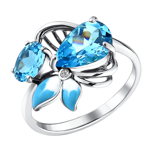 Кольцо с голубой эмалью и топазами