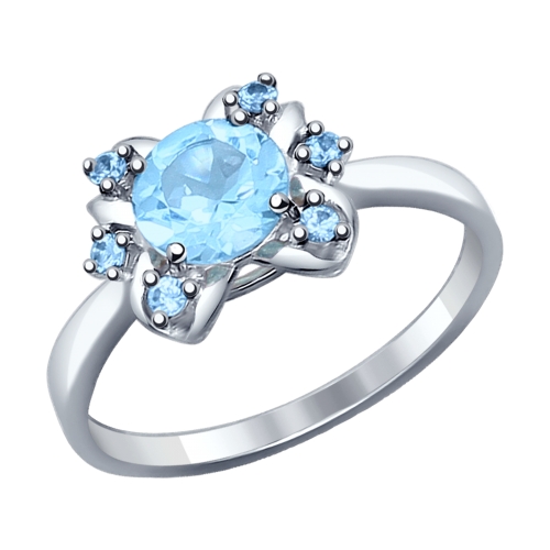 Кольцо из серебра с голубым топазом и голубыми фианитами